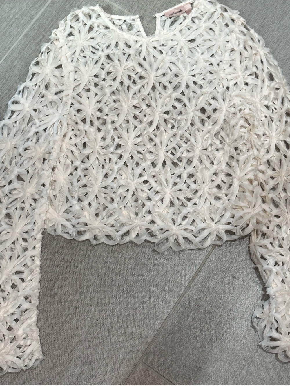 Ivory Floral Crochet Lace Long-Sleeve Top